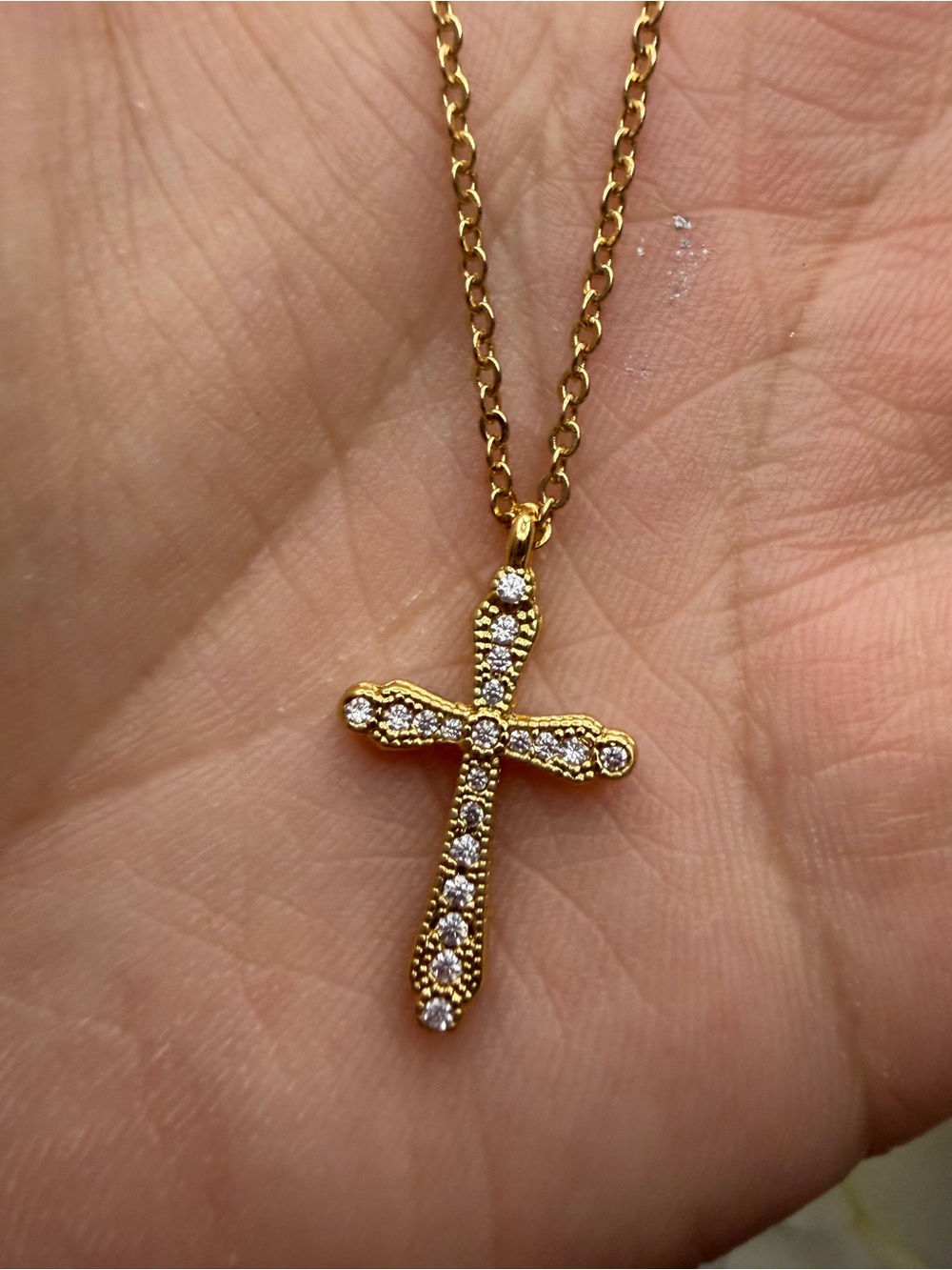 Gold Cross Pendant Necklace with Crystal Accents - Picture 2 of 6